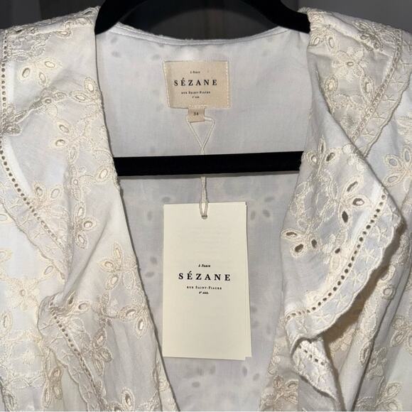 Sézane Asianne Ecru Eyelet Wrap Mini Dress - Picture 8 of 15